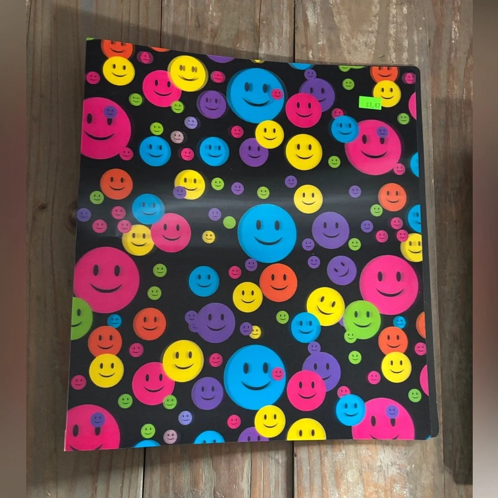 New Colorful Spiral Notebooks, happy face 3 ring binder and Scissors Set